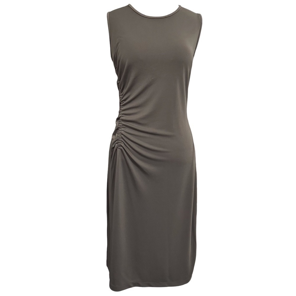Ann Taylor Sleeveless Ruched Dress Gathered Waist in Olive Green Size Medium